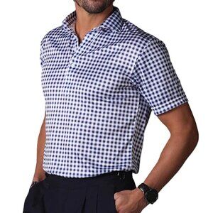 Men’s Collars & Co. Navy Gingham Short Sleeve Polo Shirt M NWT